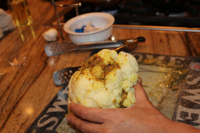 Stuffing the whole cauliflower