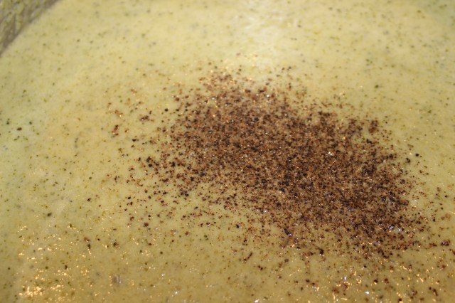 Stir in cream and season with pepper