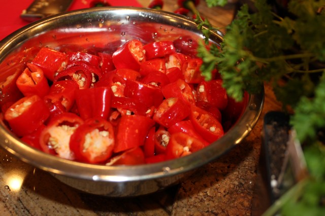 Chop chilies into chunks
