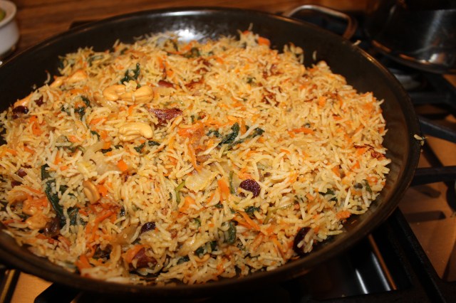 The pilaf is done when the water is absorbed