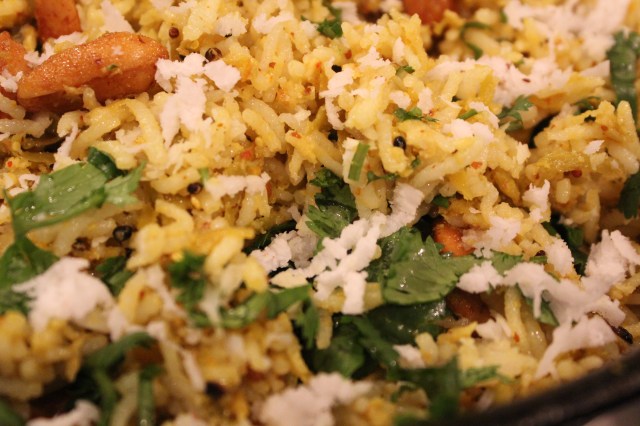 Garnish with cilantro, more fresh coconut, peanuts and a sprinkling of coarse sugar