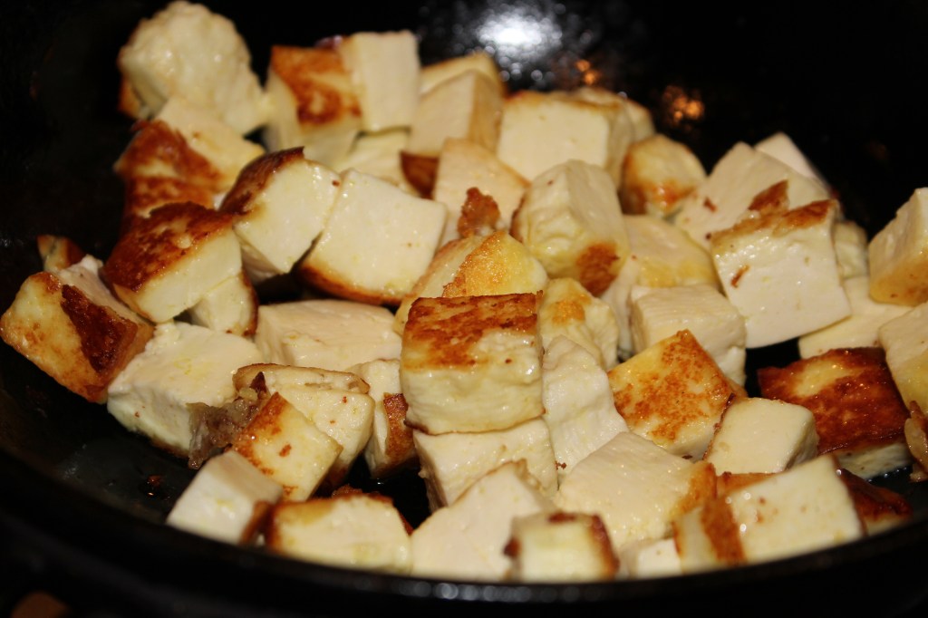 Shallow fry the paneer until golden brown
