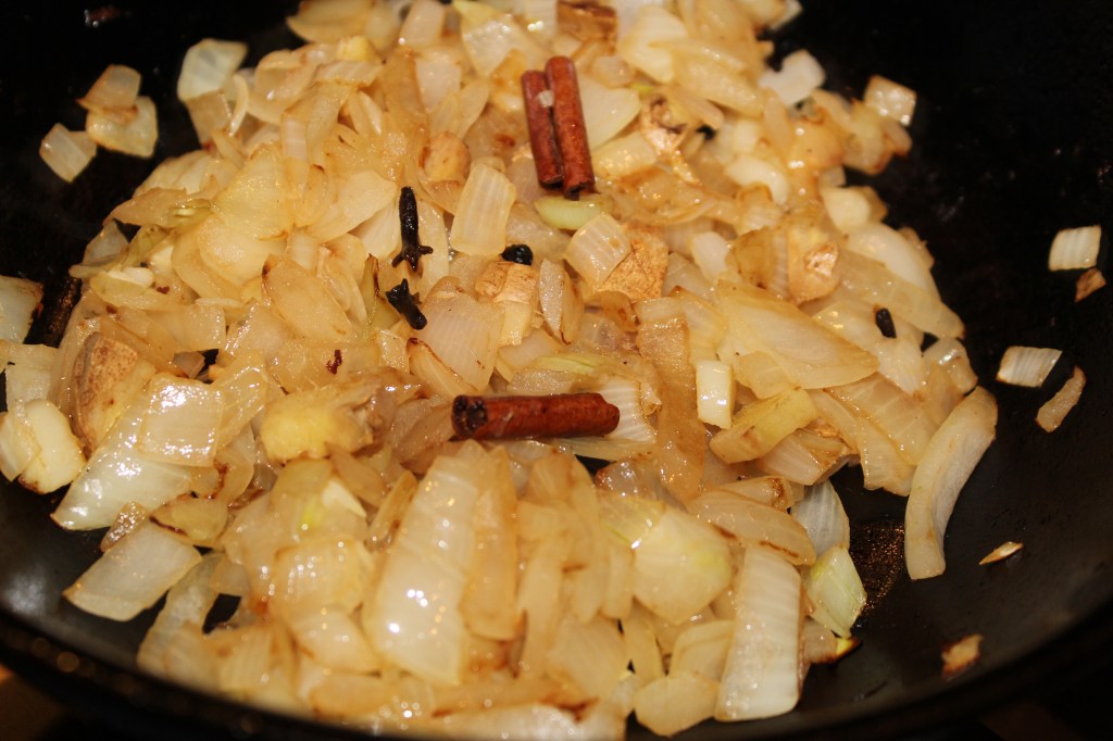 Lightly browned onions and spices