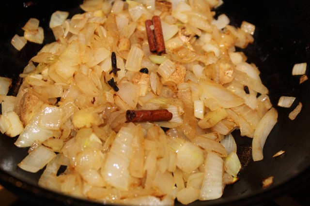 Lightly browned onions and spices