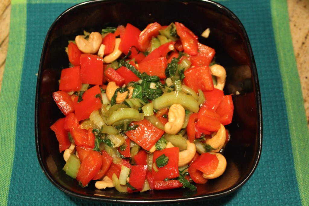 Stir fry baby bok choy with cashews