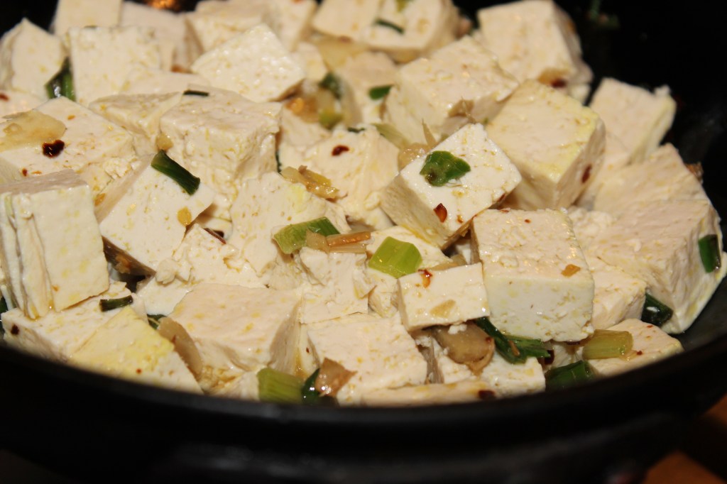 Add the cubed tofu