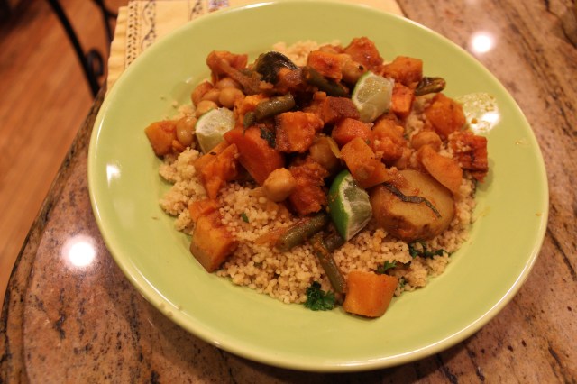 Serve on a bed of couscous cooked with a touch of olive oil, parsley and lemon juice. Garnish with lime wedges